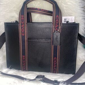 Coach Black Tote with Red and Brown Straps
